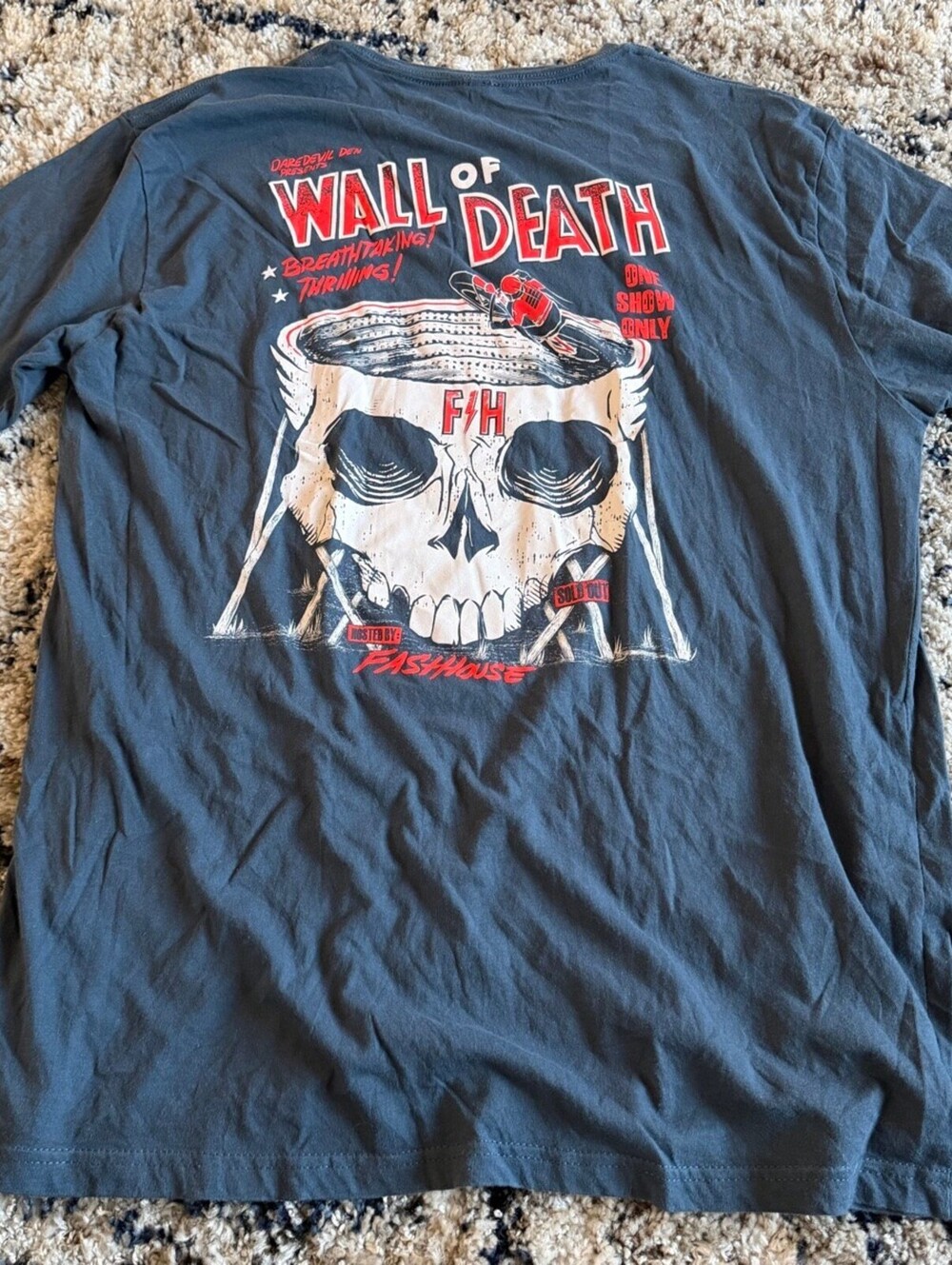 Fasthouse Wall of Death Tee XL Daredevil Skull Graphic Charcoal